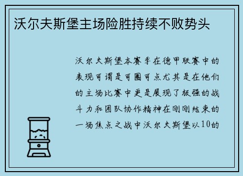 沃尔夫斯堡主场险胜持续不败势头